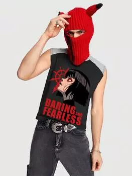 ROMWE Avant Мужская повседневная майка с короткими рукавами и цветными блоками с мультяшным принтом, черный цвет