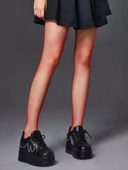 ROMWE Чулки в сеточку в стиле гранж-панк, однотонные, красный цвет