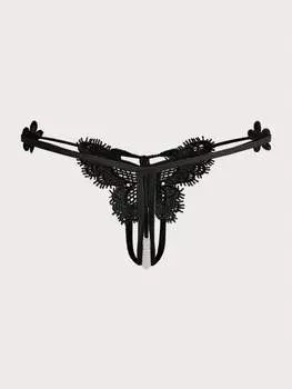 ROMWE Fairycore Женские кружевные трусики в форме бабочки с украшением, нижнее белье-стринги, черный цвет
