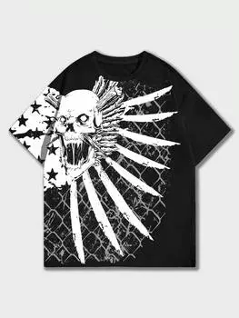 ROMWE Goth Мужская винтажная футболка в готическом стиле с принтом в виде черепа, черный цвет