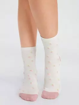 ROMWE Kawaii милые женские носки до щиколотки с клубничным принтом, кремовый/бежевый