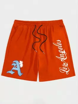 ROMWE Prep Мужские шорты + студенческий стиль + отдых + повседневный + подходит для лета, оранжевый цвет