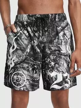 ROMWE Street Life мужские камуфляжные шорты с дизайном ветвей и кустов для лета, черный цвет