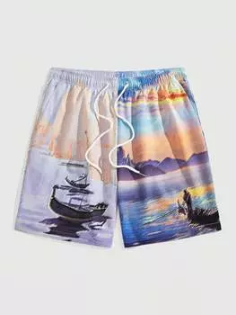 ROMWE Street Life мужские летние модные универсальные шорты в стиле масляной живописи, многоцветный