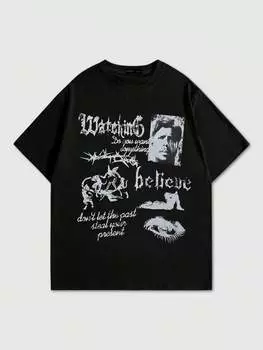 ROMWE Street Life мужские повседневные футболки с рисунком и короткими рукавами для весны и лета, черный цвет