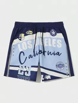 ROMWE Street Life мужские шорты на талии с цветным узором и буквами на лето, синий и белый