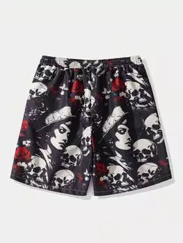 ROMWE Street Life Мужские тканые шорты с принтом Подходит для повседневной носки весной и летом, многоцветный