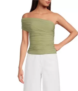 RONNY KOBO Трикотажный топ Ranada с открытыми плечами и сборками со сборками, зеленый