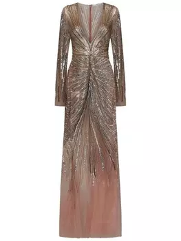 ROOM76 платье со сборками, украшенное пайетками, нейтральный цвет