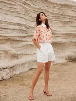 Rosie Элегантная рубашка с вышивкой в виде ромашек Shein, апельсиновый