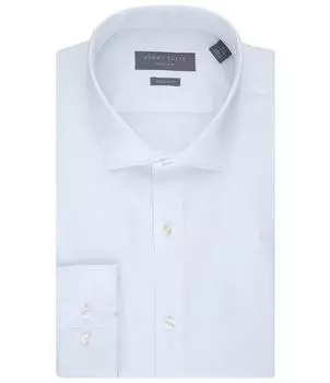 Роскошная атласная классическая рубашка премиум-класса Perry Ellis с раздвинутым воротником классического кроя, белый