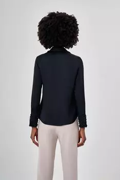 Роскошная черная рубашка с воротником, вышитым камнями Mizalle