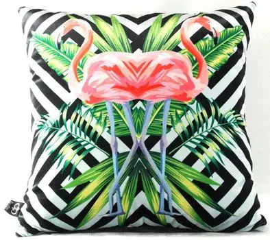 Роскошная декоративная подушка Casa Padrino Florida flamingos разноцветная 45 x 45 см - тончайшая бархатная ткань - декоративная подушка для гостиной