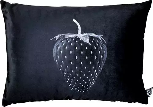 Роскошная декоративная подушка Casa Padrino Клубника с блестящими камнями черный / серебро 35 x 55 см - тончайшая бархатная ткань - роскошные декоративные аксессуары