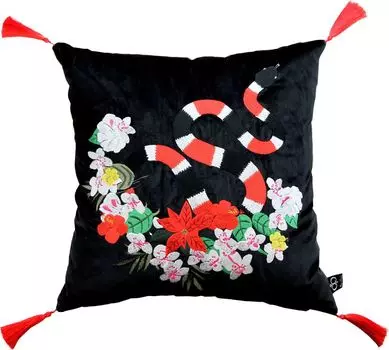 Роскошная декоративная подушка Casa Padrino с кисточками Змея черная/разноцветная 45 x 45 см - тончайшая бархатная ткань - качество класса люкс