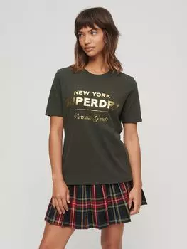 Роскошная футболка с металлизированным логотипом Superdry, зеленый/мульти
