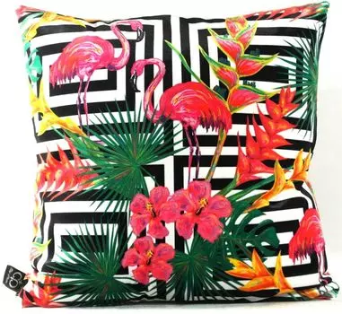 Роскошная подушка Casa Padrino Miami Flamingos & Flowers разноцветная 45 x 45 см - тончайшая бархатная ткань - декоративная подушка для гостиной