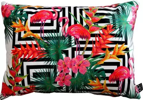 Роскошная подушка Casa Padrino Miami Flamingos & Flowers разноцветная 35 x 55 см - тончайшая бархатная ткань - декоративная подушка для гостиной