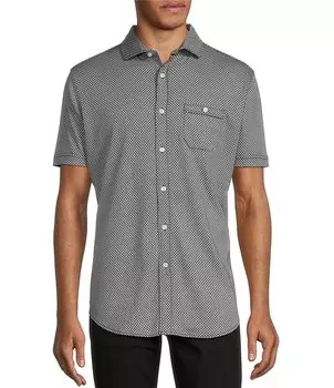 Роскошная приталенная рубашка с короткими рукавами и геометрическим принтом Murano Liquid Luxury Slim Fit, черный