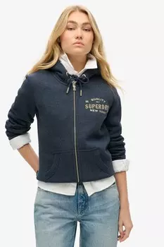 Роскошная толстовка с капюшоном на молнии с металлическим логотипом Superdry, синий