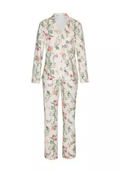 Роскошная женская пижама на пуговицах с воротником с лацканами Nights LASCANA, экрю