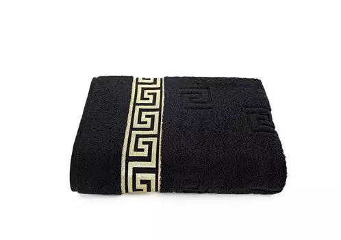 Роскошное банное полотенце Medusa 100х150 см - бежевый/светло-коричневый - тончайший хлопок кольцевого прядения/жаккардовое переплетение/махровое полотно с высоким ворсом с плоским тиснением Medusa и золотой каймой Medusa Arle-Living, черный