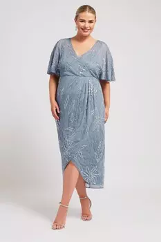 Роскошное декорированное платье макси с запахом Yours Curve, синий