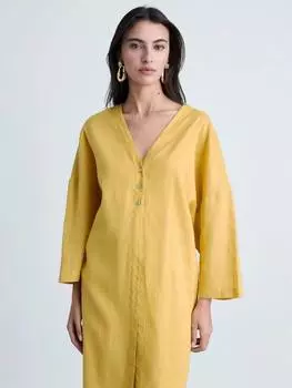 Роскошное льняное платье-тоут оверсайз Mango, цвет Medium Yellow