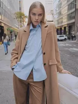 Роскошное пальто из помадной шерсти Mango, цвет Medium Brown