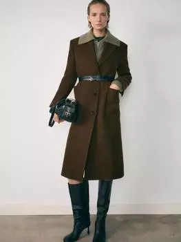 Роскошное пальто из шерсти атенеи Mango, коричневый