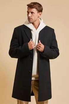 Роскошное приталенное однобортное пальто Threadbare, черный