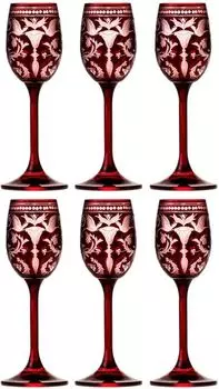 Роскошные ликерные бокалы Casa Padrino, набор из 6 красных / серебряных бокалов для ликера 5,5 x В. 15 см - фужеры ручной работы и гравировка вручную - аксессуары для отелей и ресторанов - качество класса люкс