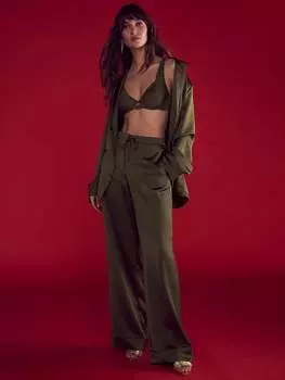 Роскошный атласный двубортный длинный пижамный комплект Victoria'S Secret, зеленый