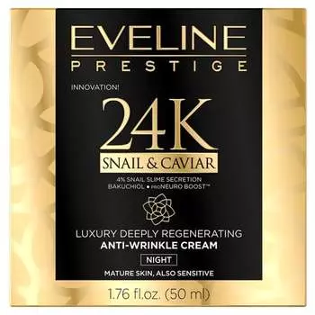 Роскошный глубоко регенерирующий ночной крем против морщин, 50 мл Eveline Cosmetics, Prestige 24k Snail&Caviar