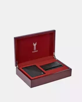 Роскошный мужской чехол Yanko с кошельком и брелоком из черной кожи