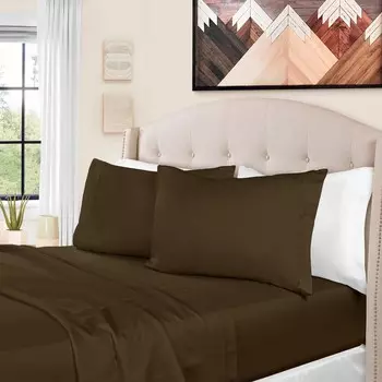 Роскошный однотонный комплект простыней из превосходного дышащего египетского хлопка плотностью 1500 нитей с глубокими карманами Superior, цвет Mocha