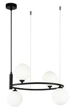 Роскошный подвесной светильник Casa Padrino черный/белый 39 x В. 28 см - Современный металлический подвесной светильник с регулируемой высотой и круглыми стеклянными абажурами