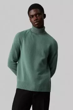 Роскошный шерстяной свитер водолазка Calvin Klein, зеленый