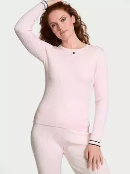 Роскошный свитер с круглым вырезом, выполненный в технике косичной вязки Victoria'S Secret, розовый