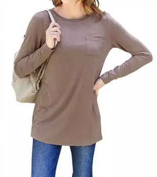 Роскошный топ с длинными рукавами и карманами в серо-коричневом цвете Basic Bae