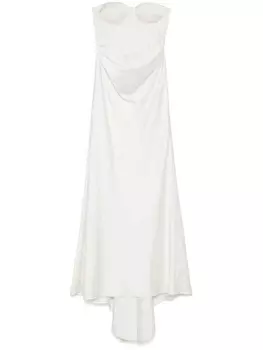 ROTATE BIRGER CHRISTENSEN атласное платье макси с искусственным жемчугом, нейтральный цвет