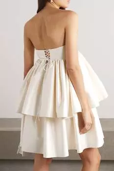 ROTATE BIRGER CHRISTENSEN + NET SUSTAIN ярусное мини-платье без бретелек из переработанного атласа дюшес с оборками, белый