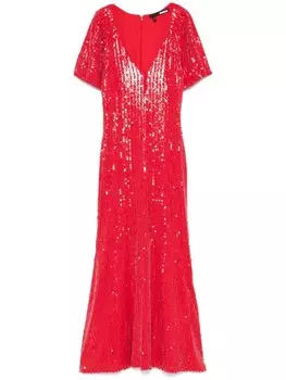 ROTATE BIRGER CHRISTENSEN платье миди с V-образным вырезом и пайетками, красный