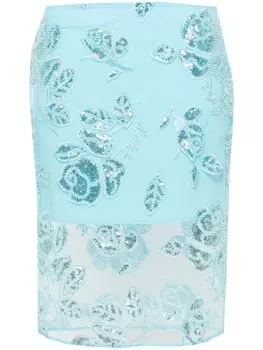 ROTATE BIRGER CHRISTENSEN сетчатая юбка с цветочной вышивкой, синий