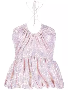 ROTATE BIRGER CHRISTENSEN топ с вырезом халтер и пайетками, розовый