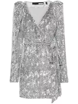 ROTATE платье мини с запахом и пайетками, серебристый