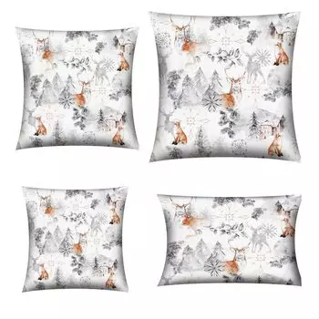 РОЖДЕСТВЕНСКОЕ ПОСТЕЛЬНОЕ БЕЛЬЕ Комплект из 4-х рождественских наволочек 40х40см, 30х50см, 45х45см, 50х50см ВЫКРОЙКА: ЗИМНИЙ ЭКСКЛЮЗИВ СЕРЫЙ Timex-Pol