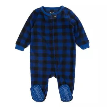 Рождественская детская флисовая пижама в клетку Leveret, цвет Plaid Black & Navy