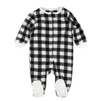 Рождественская детская флисовая пижама в клетку Leveret, цвет Plaid Black & White