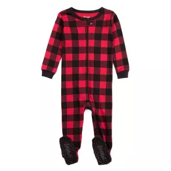 Рождественская детская хлопковая пижама в клетку Leveret, цвет Plaid Black & Red